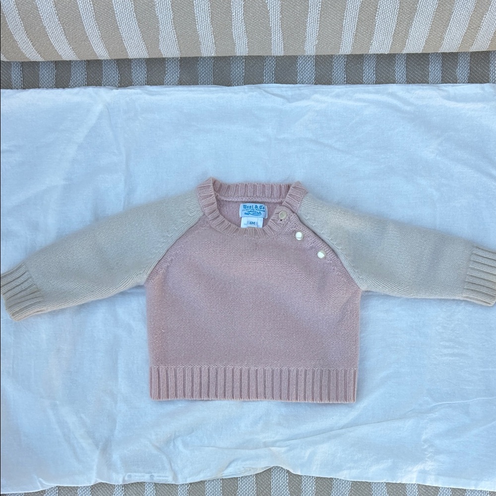100% Cashmere NWOT Pink and Cream Baby Sweater